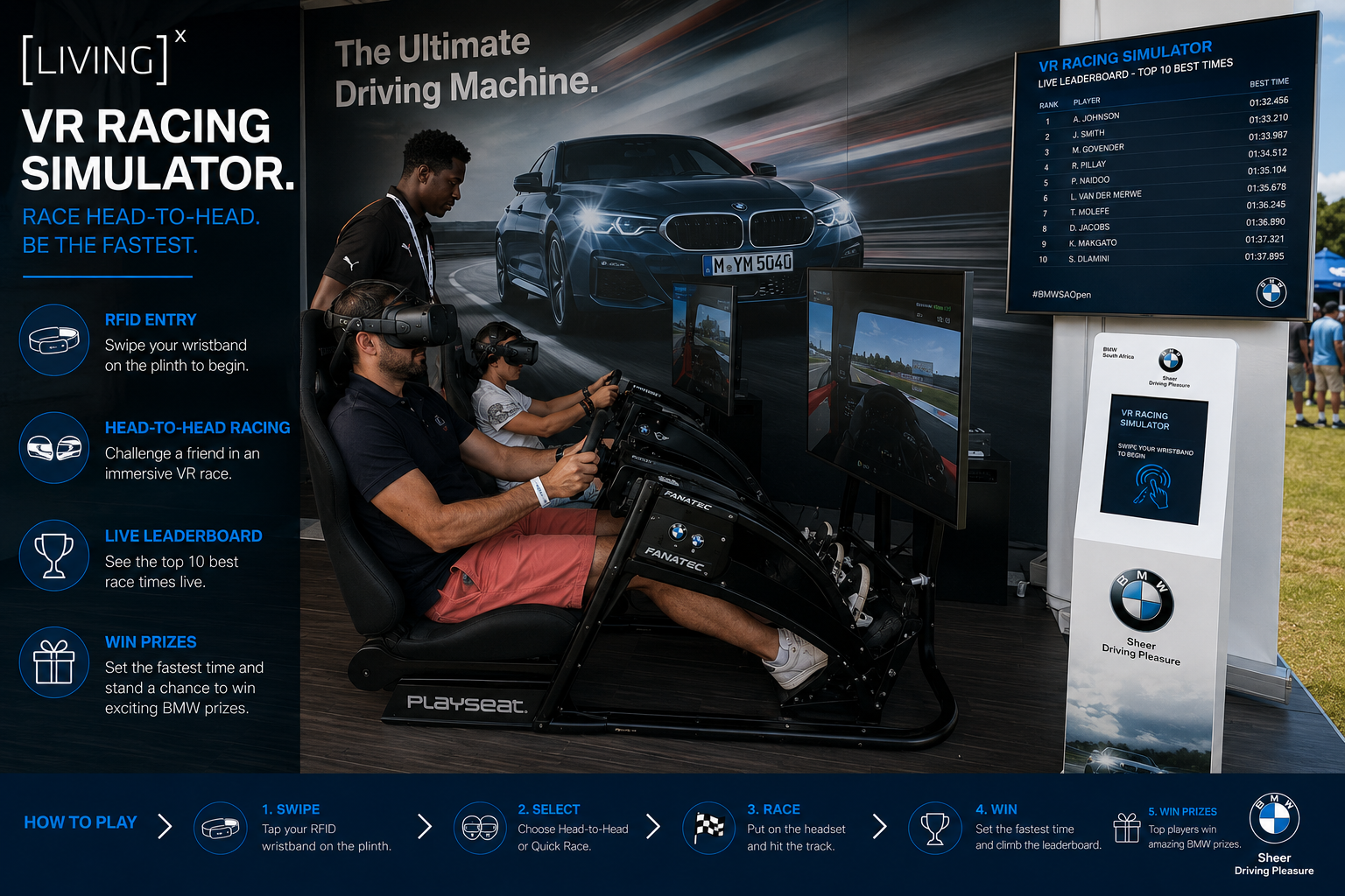 VR Racing Simulator — BMW Virtual Race · Head-to-Head · Live Leaderboard