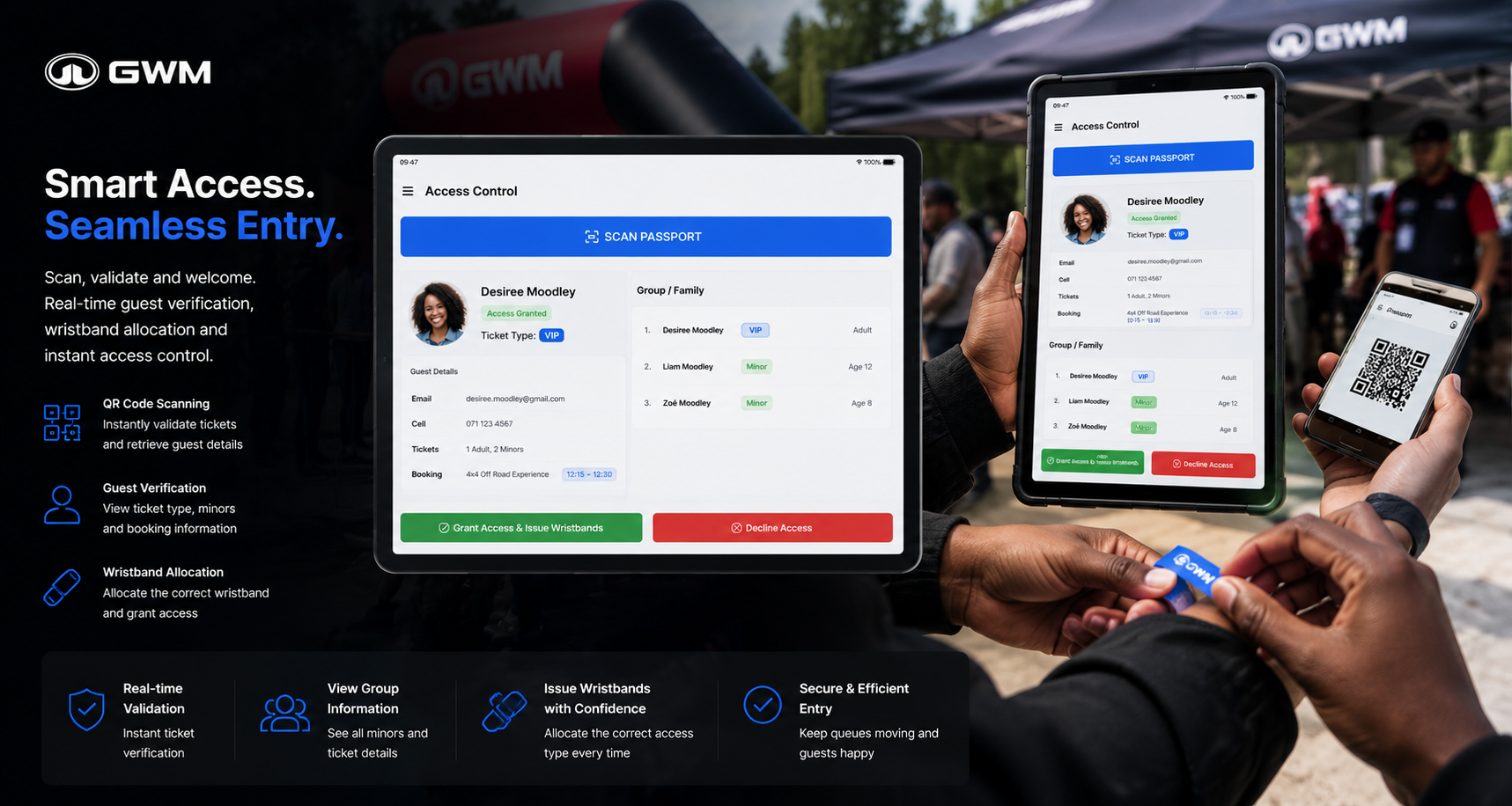 Access Control — Tablet QR Scanning & Wristband Allocation