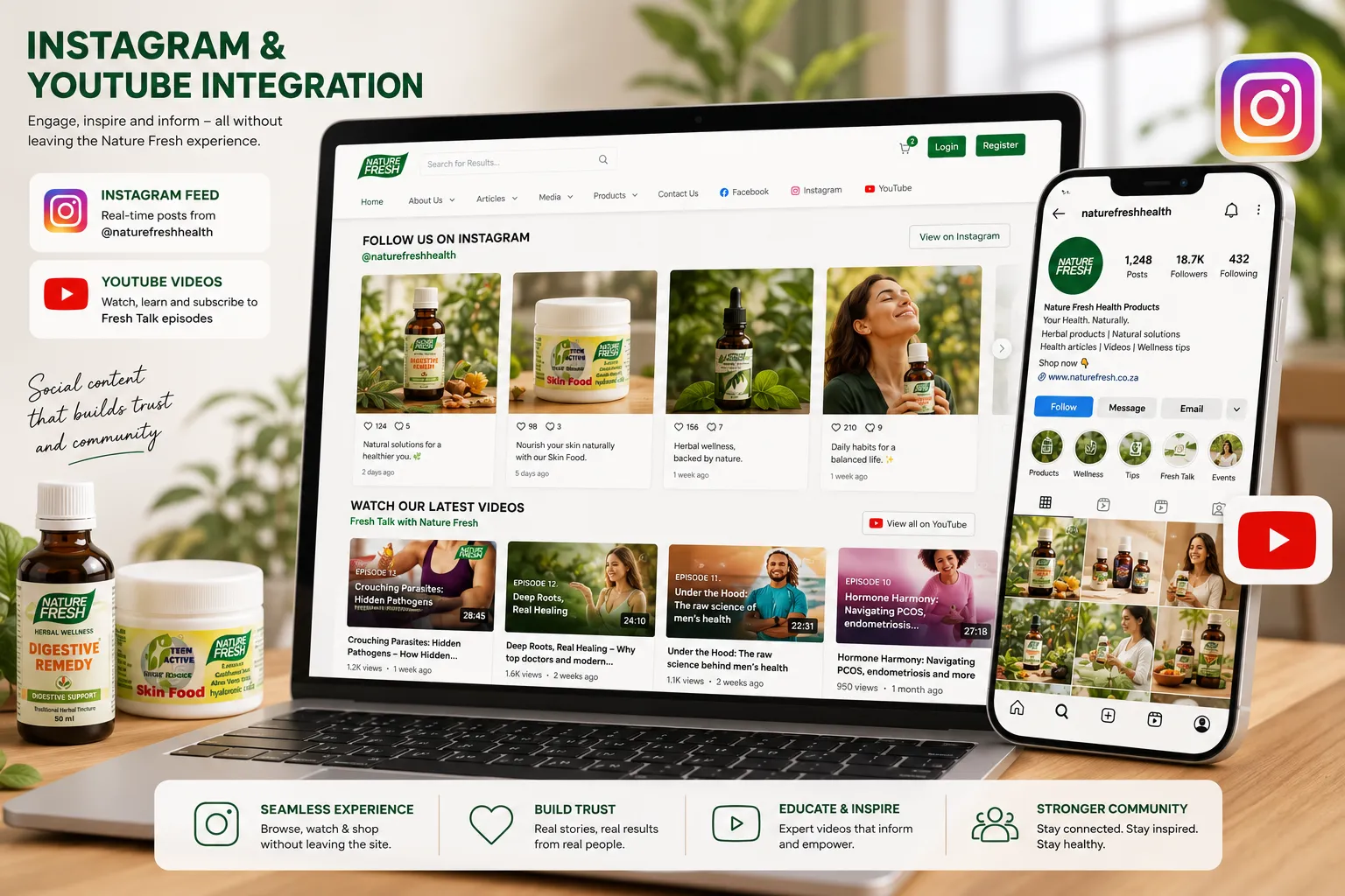 Instagram and YouTube Feeds Aggregated onto the Nature Fresh eCommerce Platform