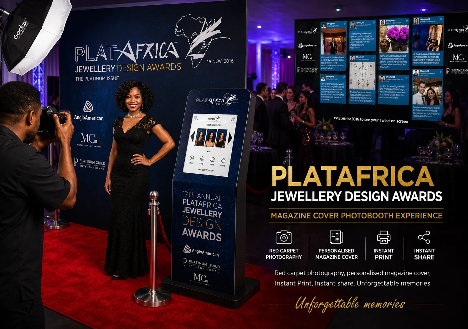 17th Annual PlatAfrica Jewellery Design Awards — Magazine Cover Photobooth Experience on the Red Carpet