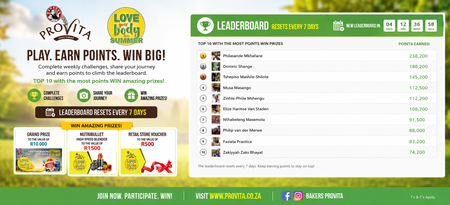 Weekly Leaderboard — Reset Every 7 Days · Top 10 Win Prizes