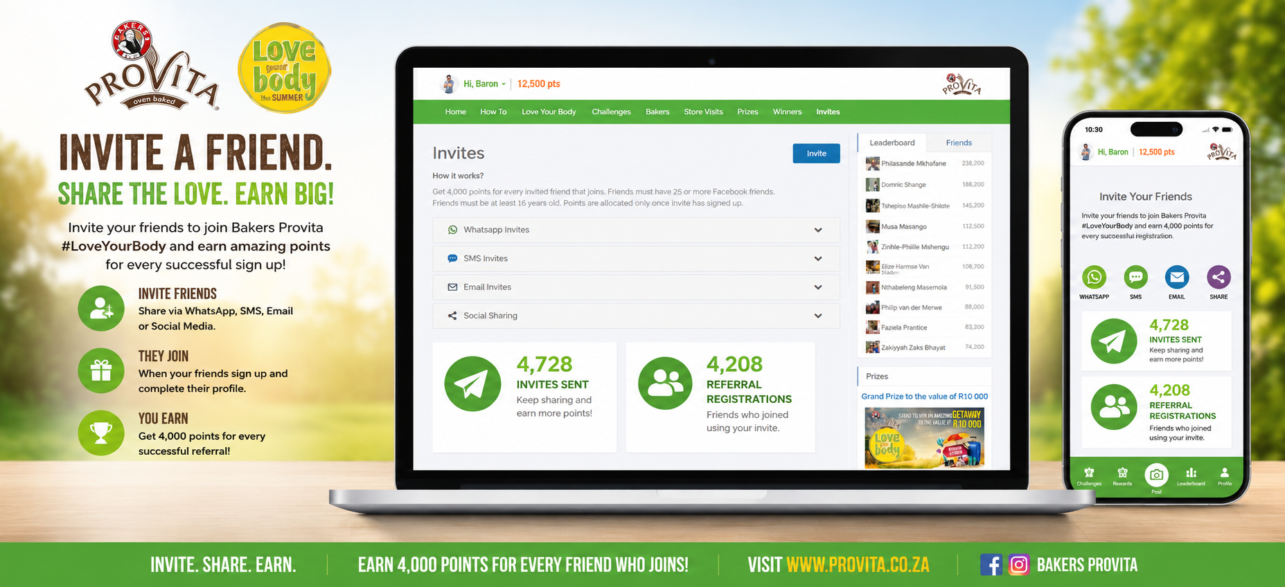 Invite a Friend — 4,728 Invites Sent · 4,208 Referral Registrations